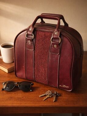 Vintage AMF Bowling Bag Burgundy Leather Retro Handbag